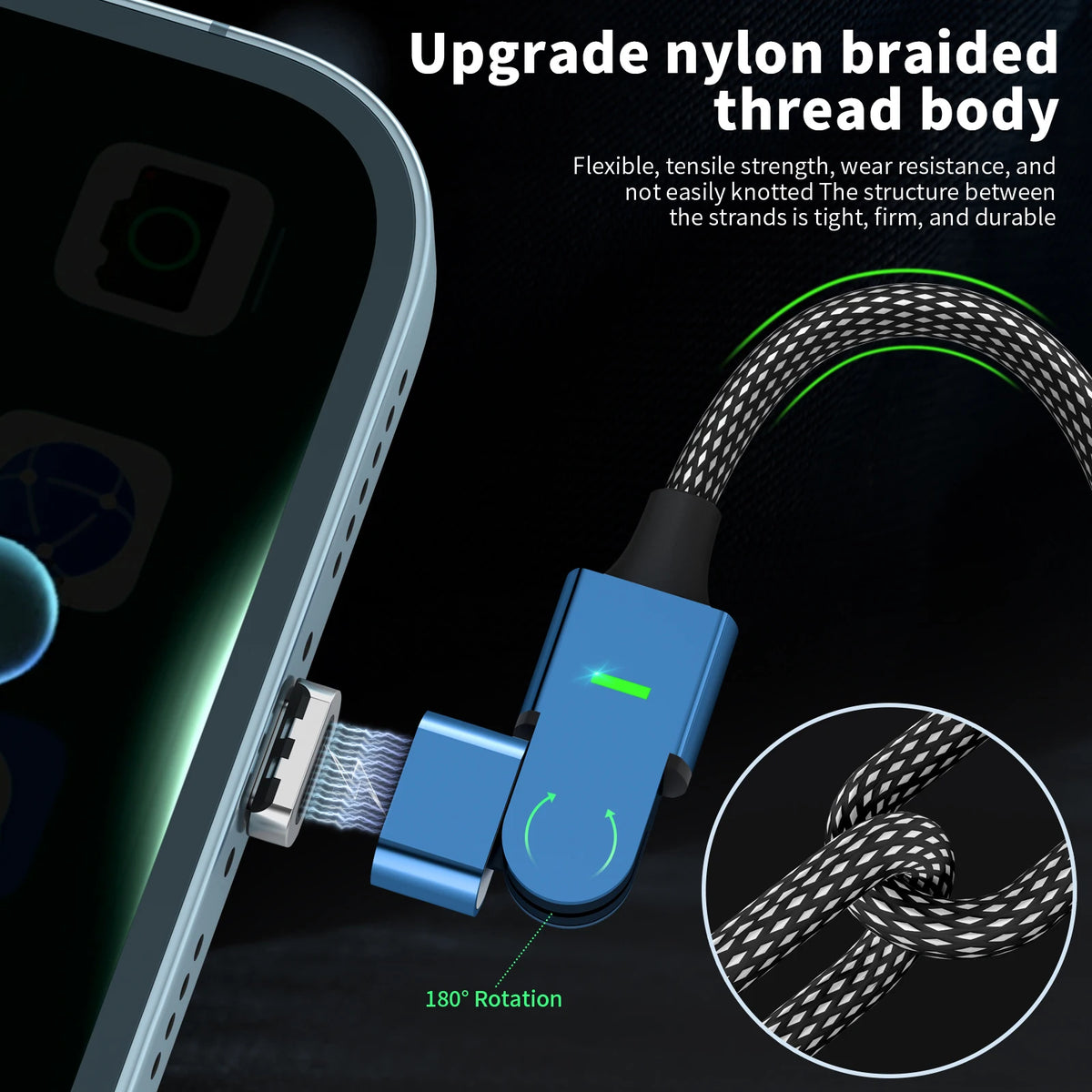 🔄 100W 180° Magnetic Charging Cable