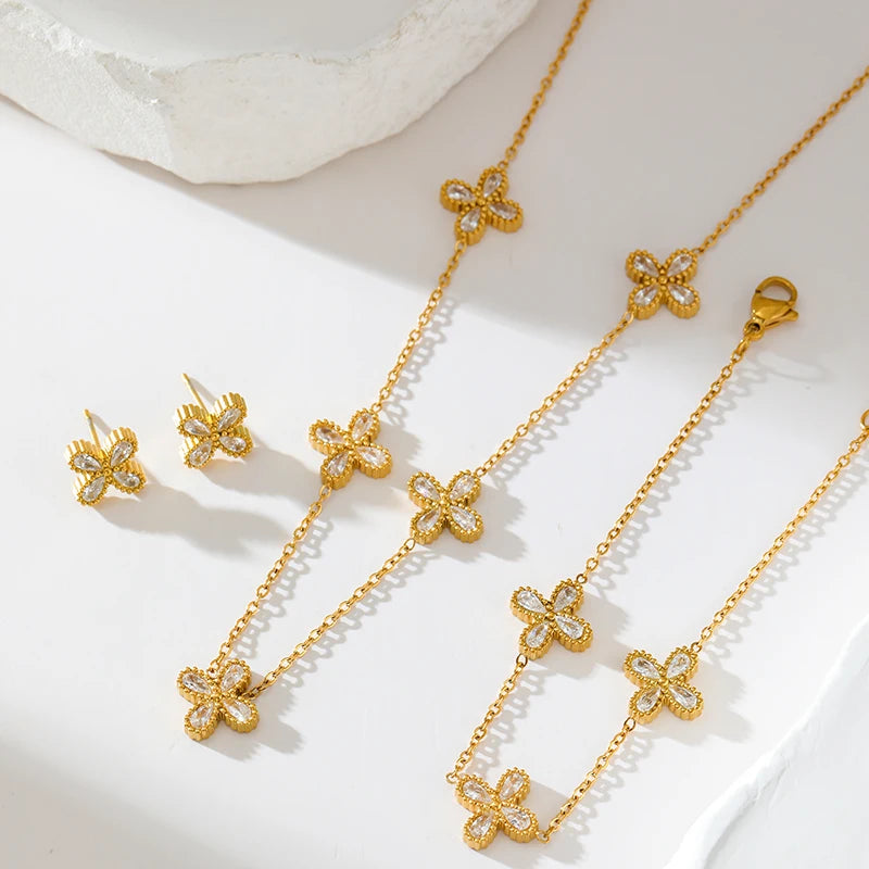 🌸 GANEMLY Flower Zircon Jewelry Set