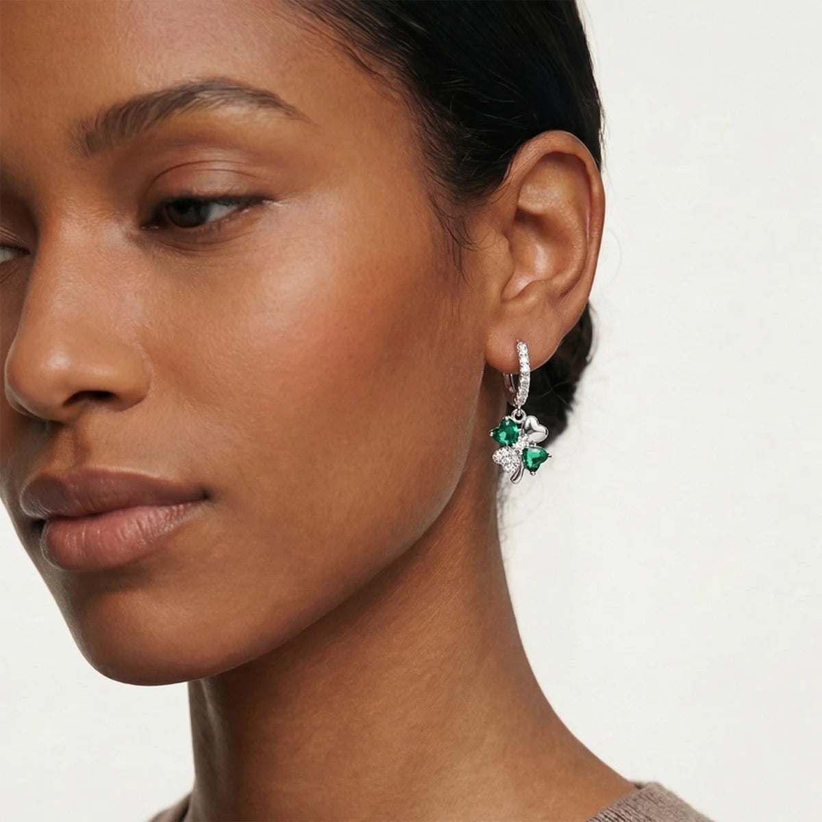 925 Silver Four-Leaf Clover Drop Earrings