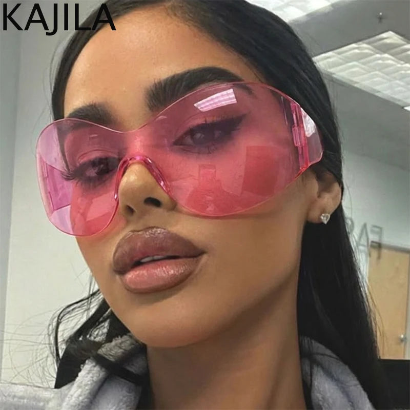 Oversized Rimless Shield Sunglasses