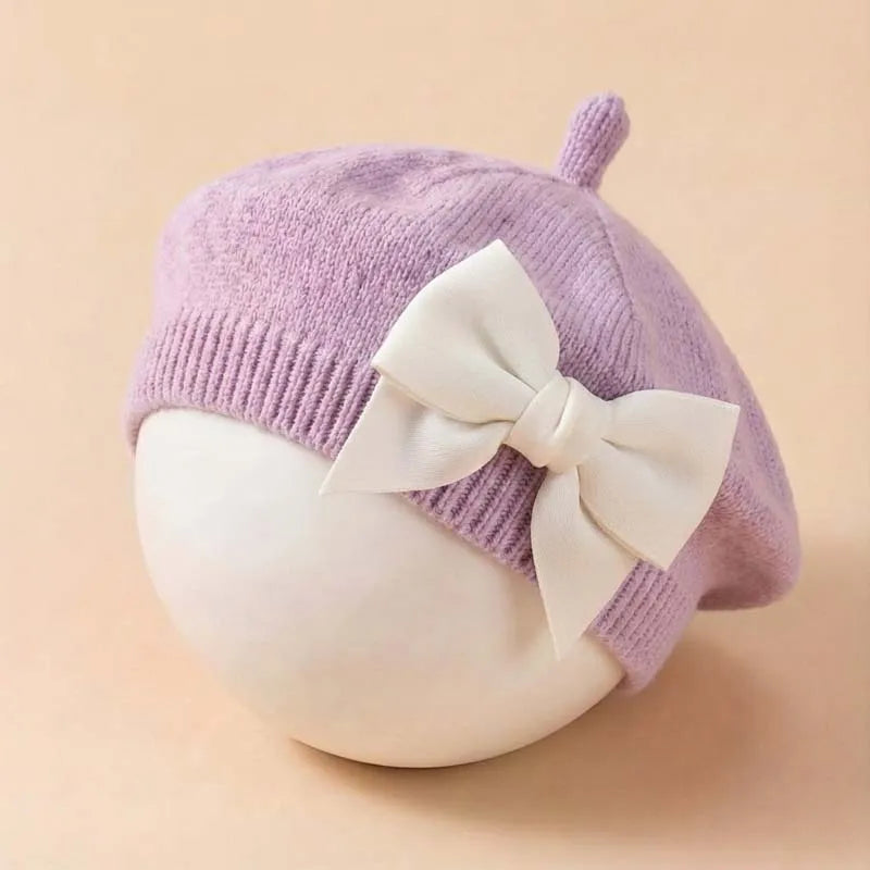 Baby Girl Knit Beret with Bow