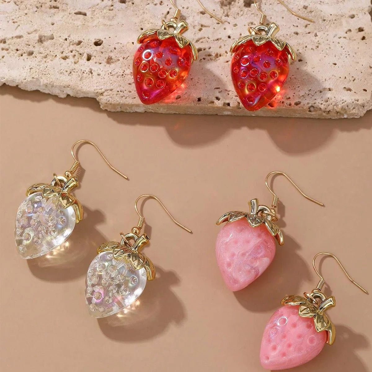 Sweet Strawberry Bow Drop Earrings