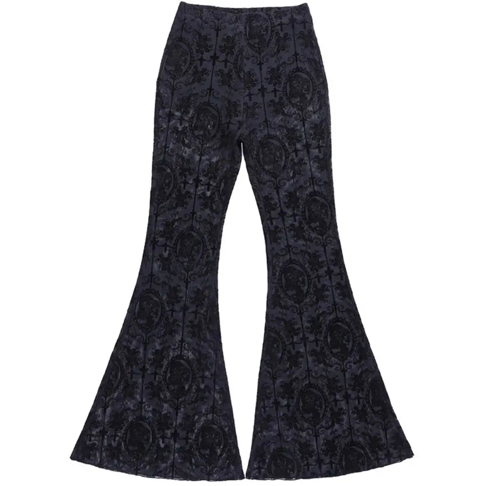 Black Gothic Lace Flare Pants