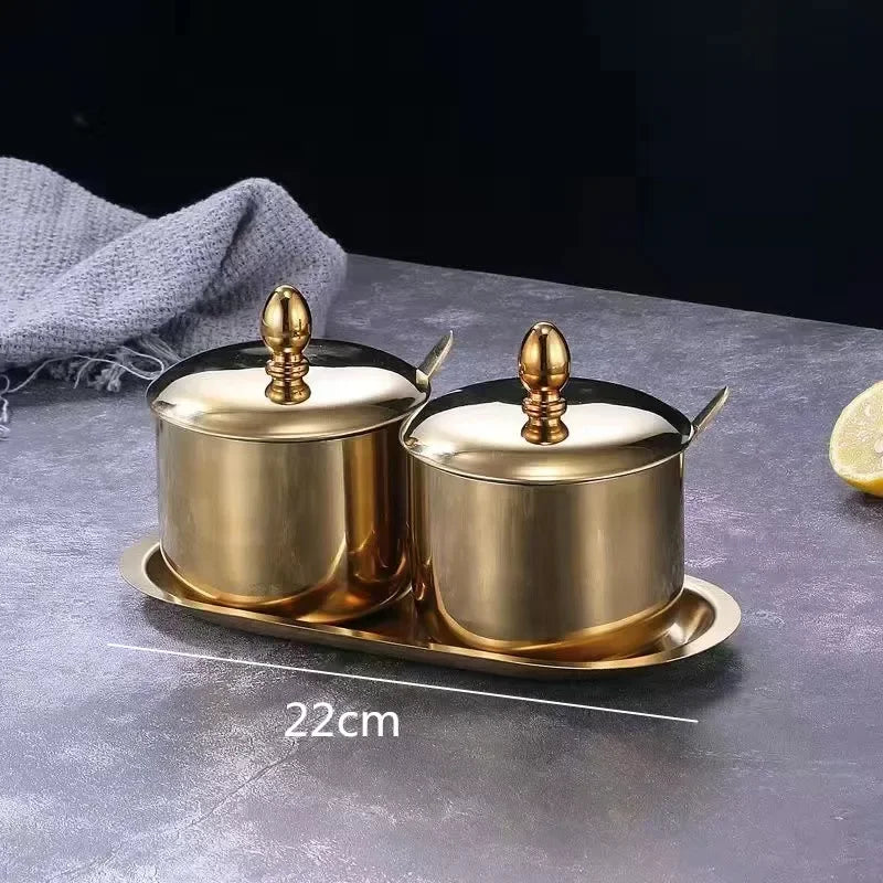 Gold Glass Spice Jar with Spoon