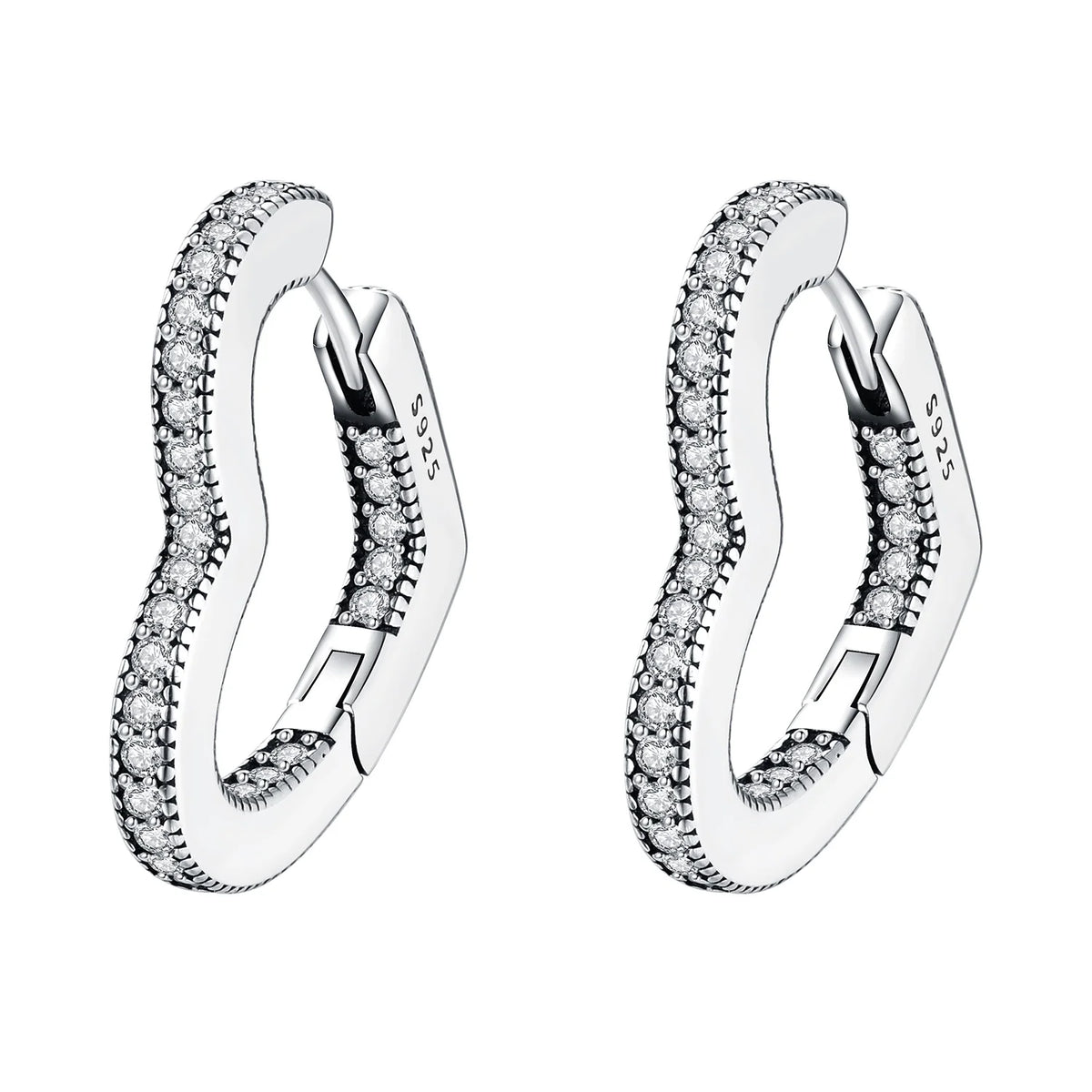 925 Silver Vine Heart Black Zircon Hoops