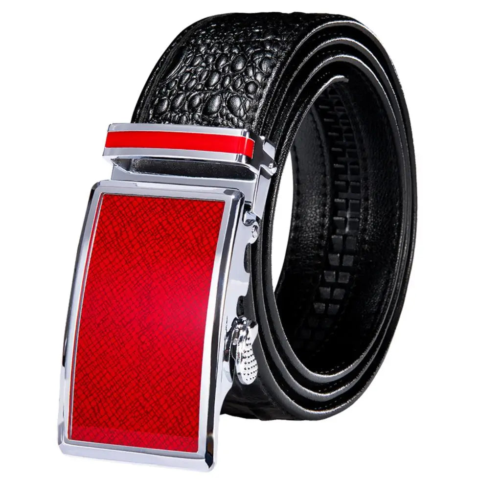 Men's Crocodile Leather Belt with Gold Buckle