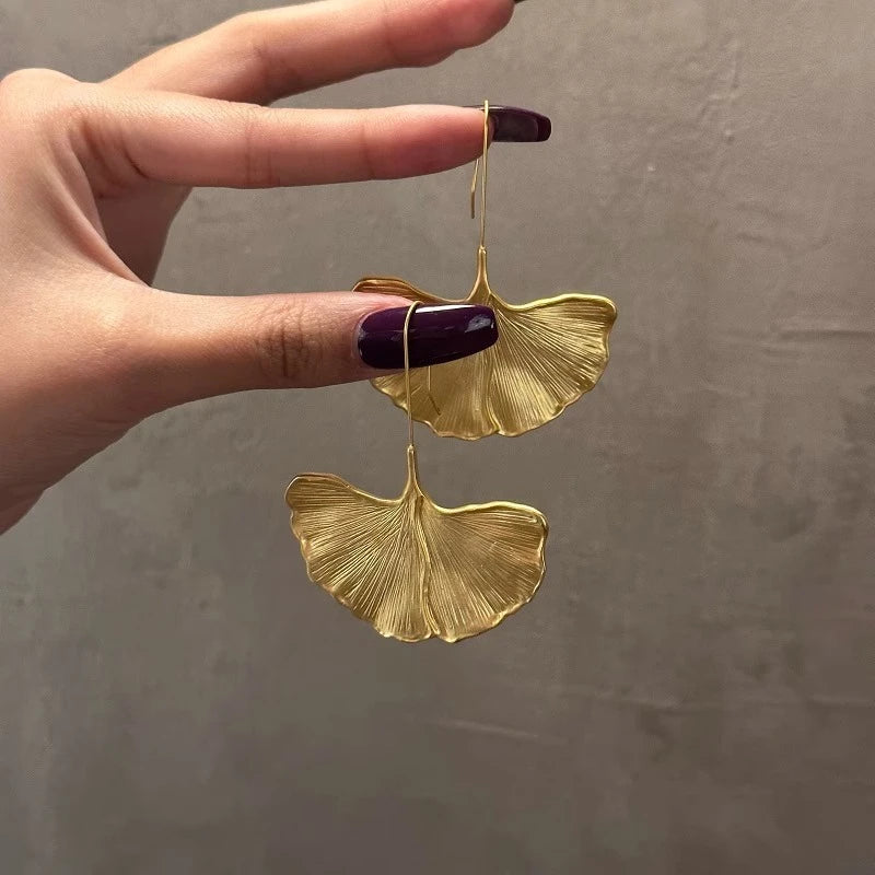 Gold Ginkgo Leaf Dangle Earrings