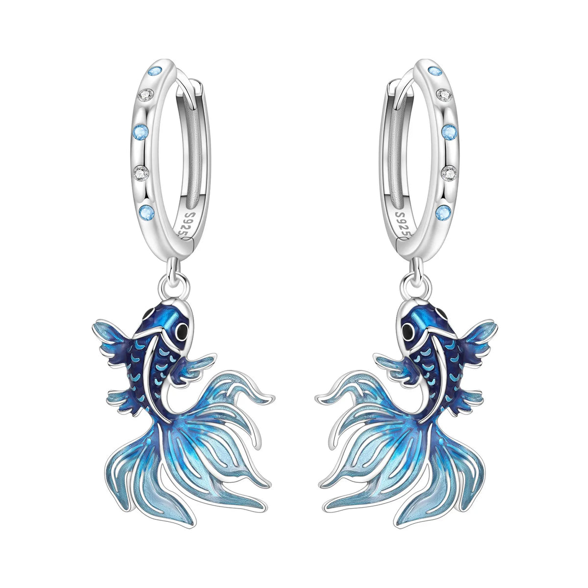 925 Silver Blue Betta Fish Earrings
