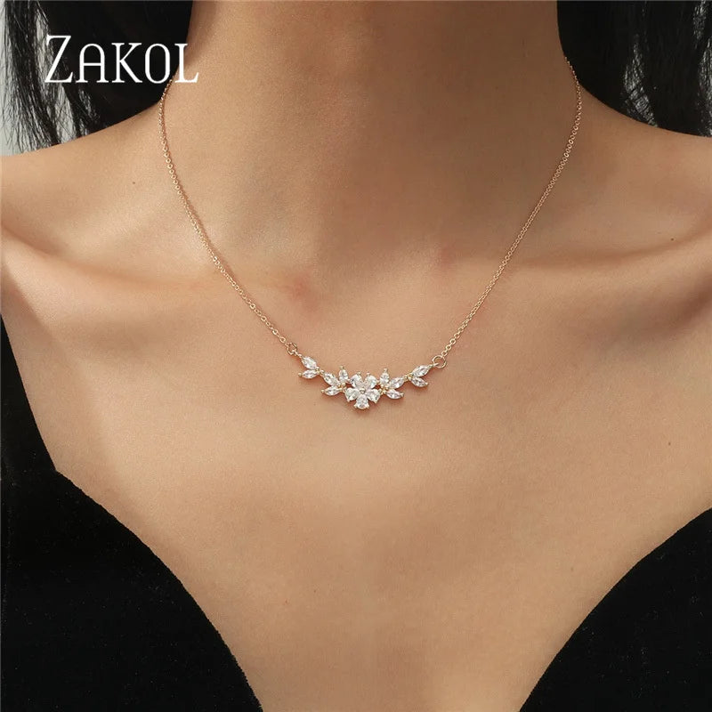 🌸 ZAKOL Zircon Flower Pendant Necklace