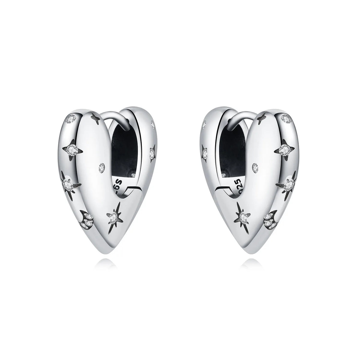 925 Silver Vine Heart Black Zircon Hoops