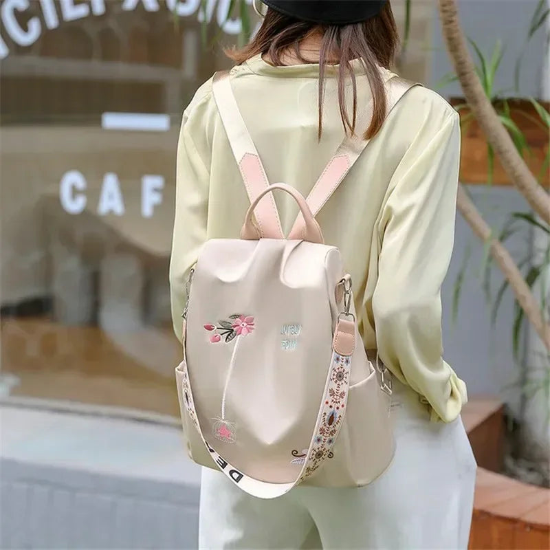 Embroidered Anti-Theft Women's Backpack