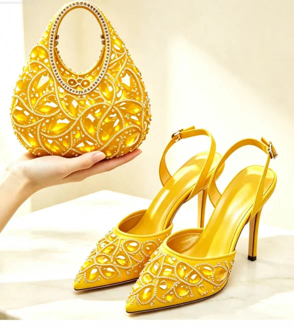 Burgundy Rhinestone Heels & Clutch Set