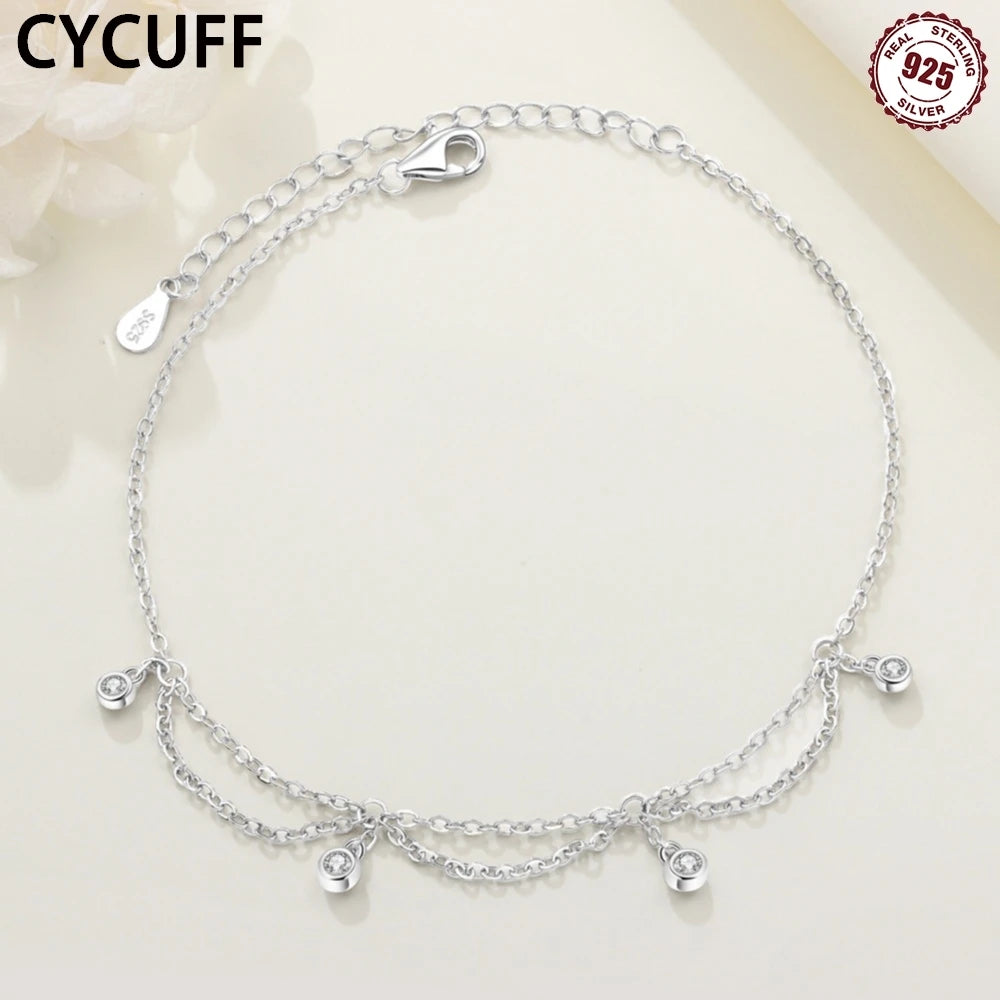 925 Silver Stone Tassel Anklet