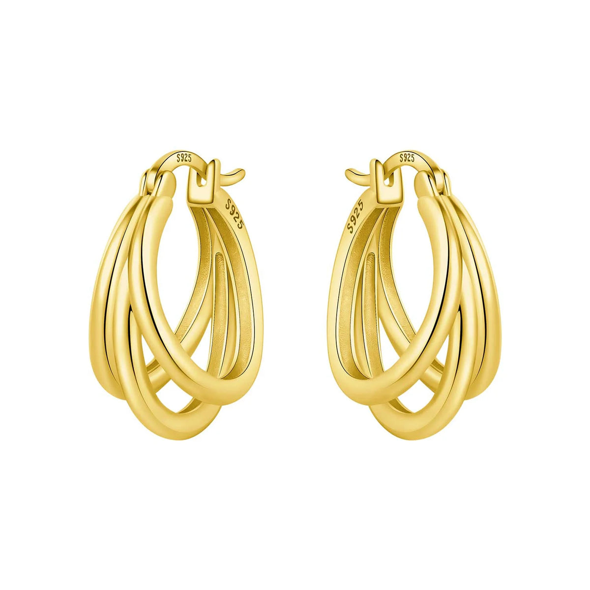925 Silver Crossed Double Ring Earrings