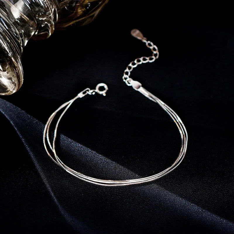 ⭕ S925 Zircon Double Circle Charm Bracelet