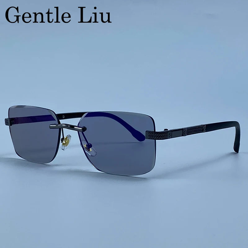 Men's Carved Gold Rimless Sunglasses