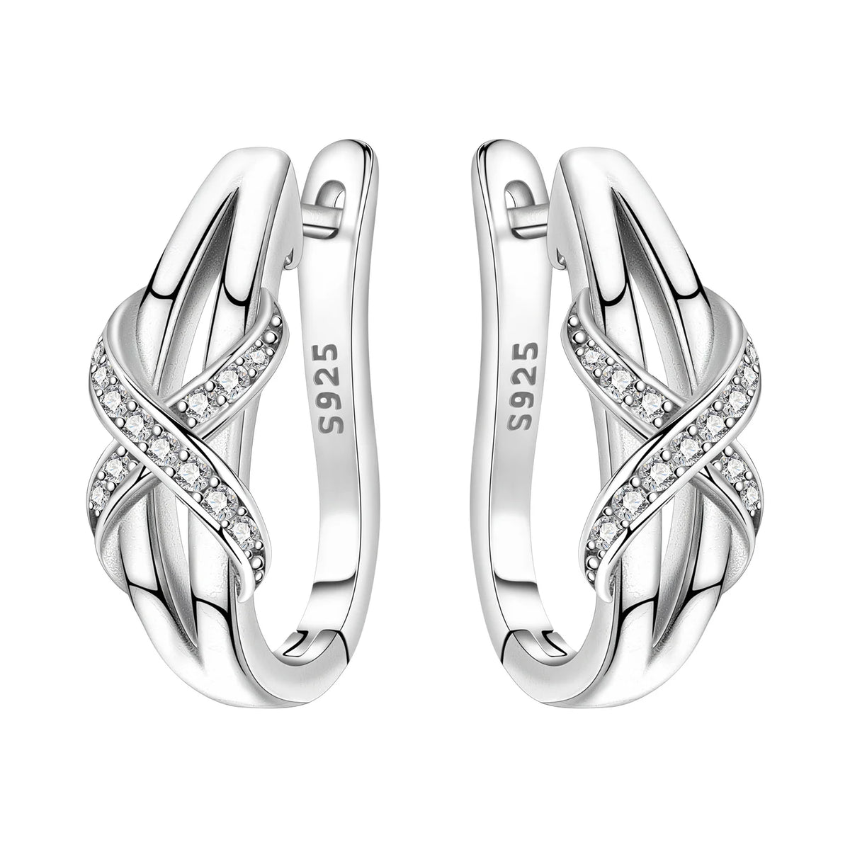 925 Silver Crossed Double Ring Earrings