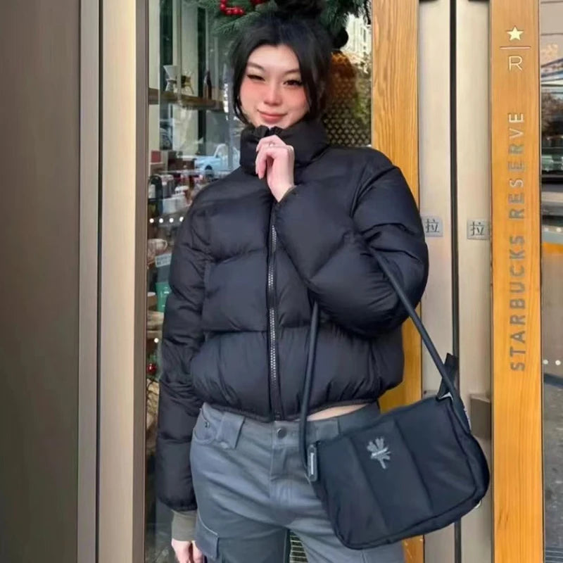 Women's Cropped Stand Collar Puffer Jacket