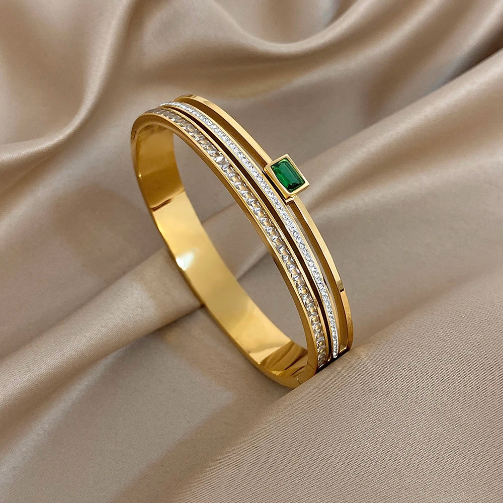 💫 Luxury Stainless Steel Rhinestone Cuff Bracelet Set