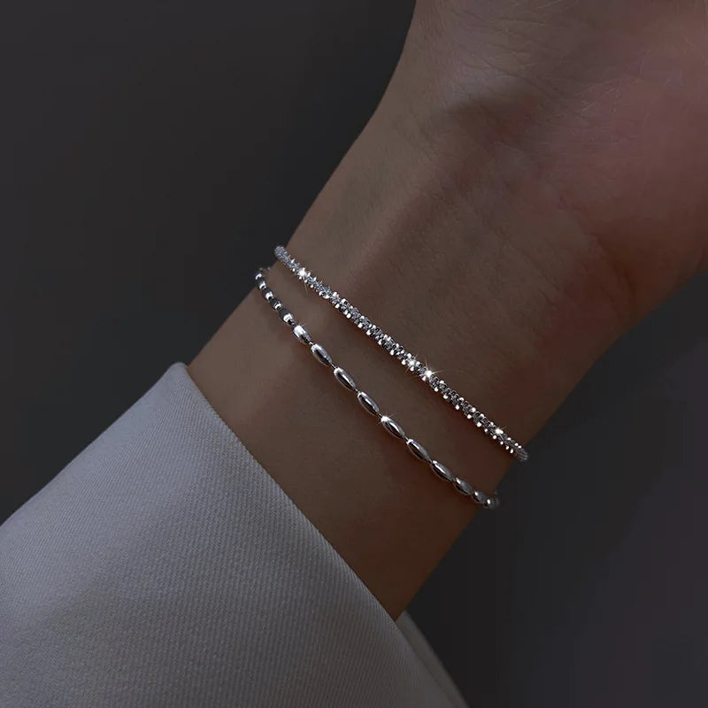 ⭕ S925 Zircon Double Circle Charm Bracelet