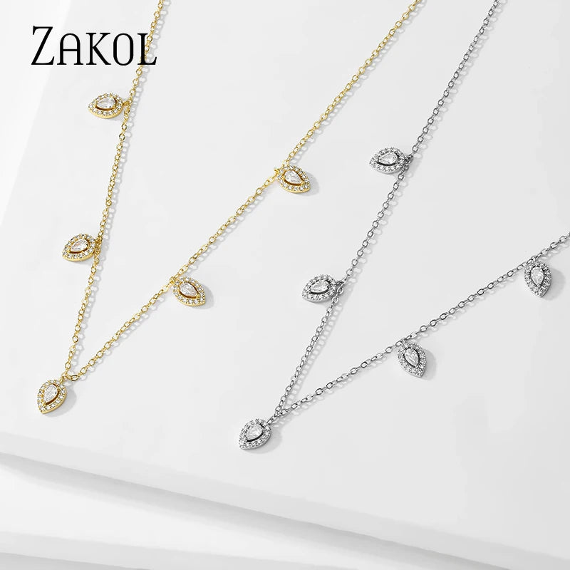 🍃 ZAKOL Leaf Water Drop CZ Choker Necklace