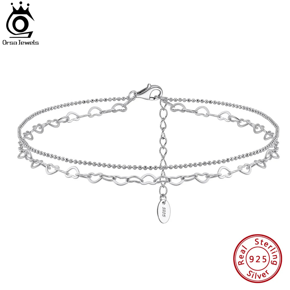 925 Silver Layered Bead Anklet