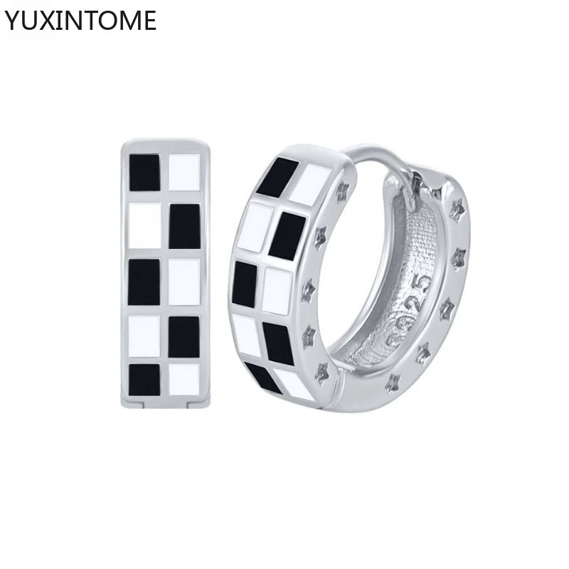 925 Silver Black Zircon Charm Hoops