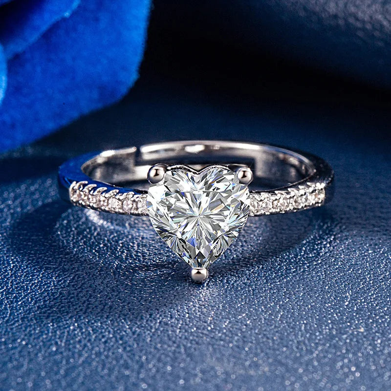 ❤️ 925 Sterling Silver Heart Diamond Ring