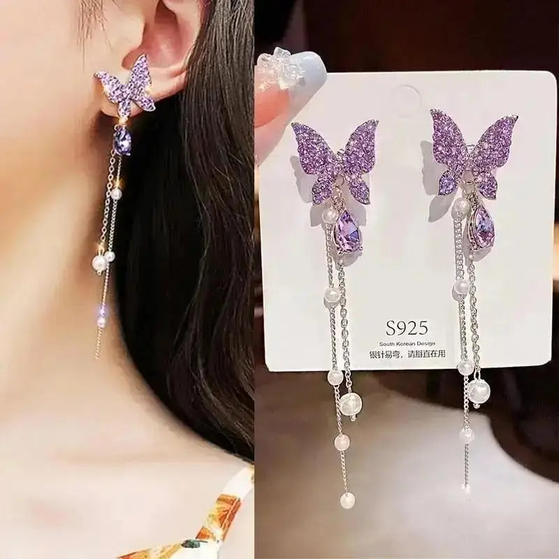 Zircon Pearl Tassel Earrings