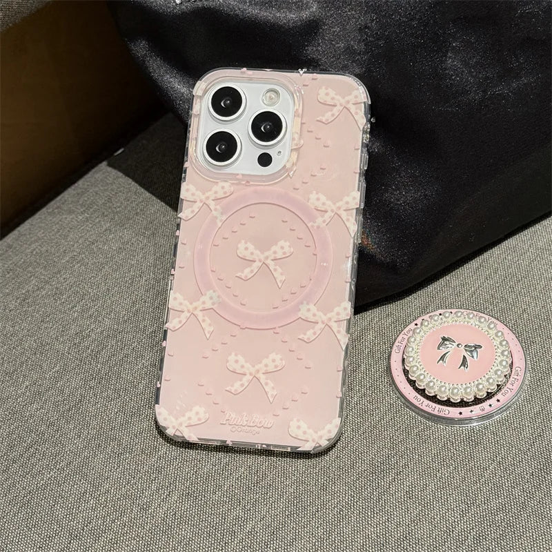 Pearl Bow Magnetic iPhone Case with Stand
