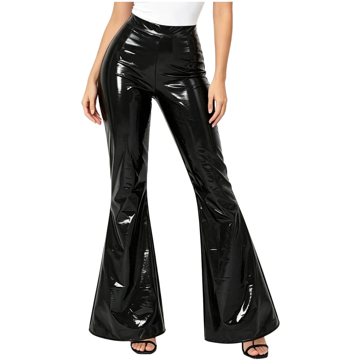Glossy Faux Leather Flare Pants