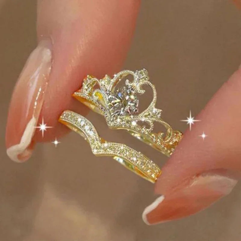 Crystal Crown Ring Set