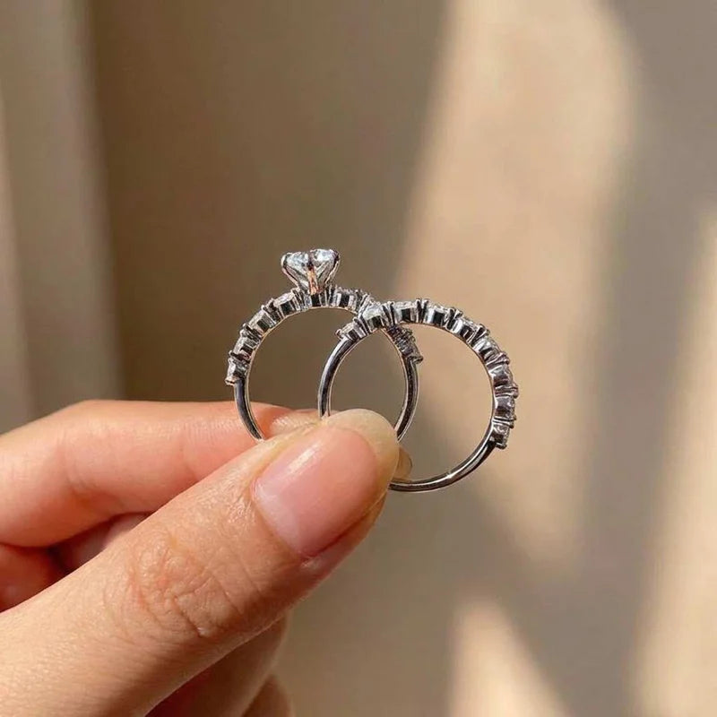 💎 925 Sterling Silver Marquise CZ Ring Set