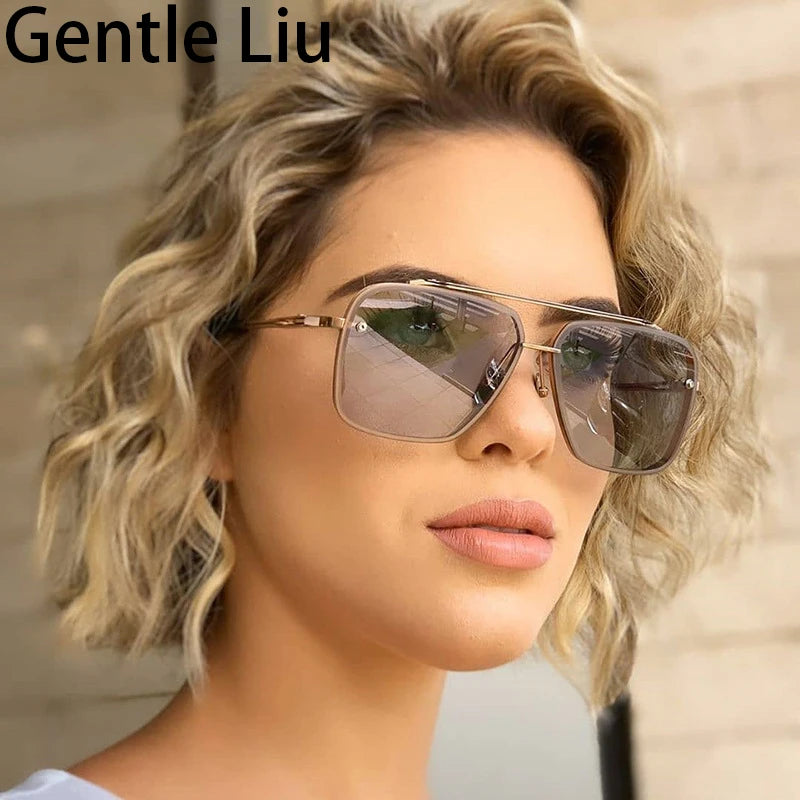 Men's Oversized Rimless Square Sunglasses