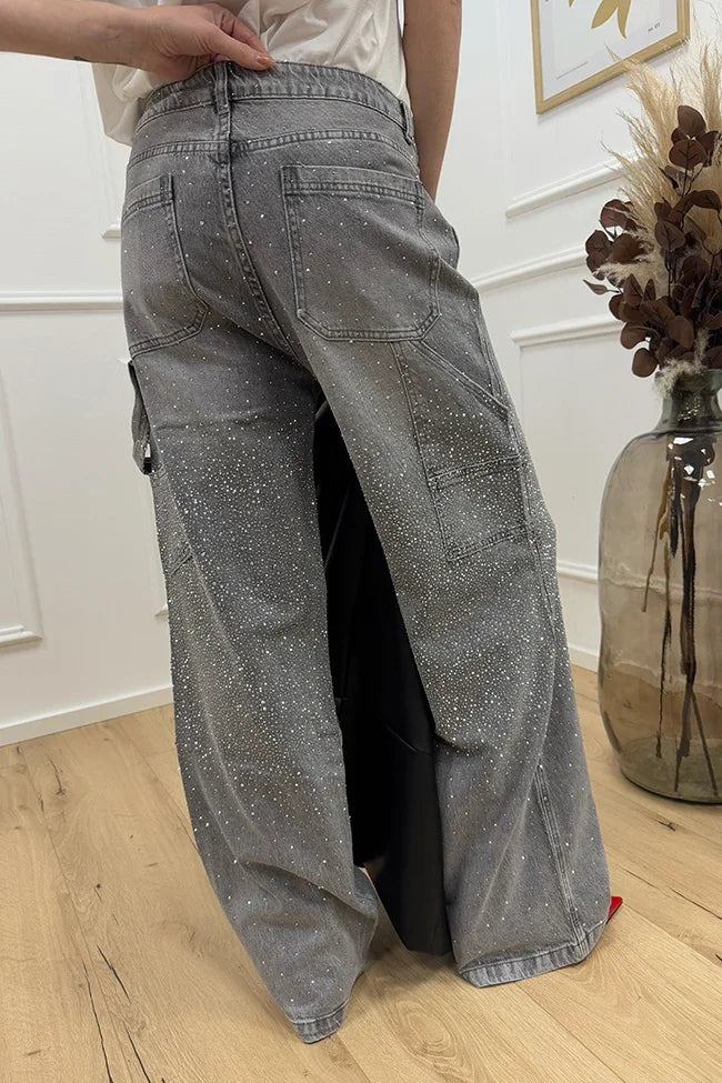 Rhinestone Low Waist Straight Jeans