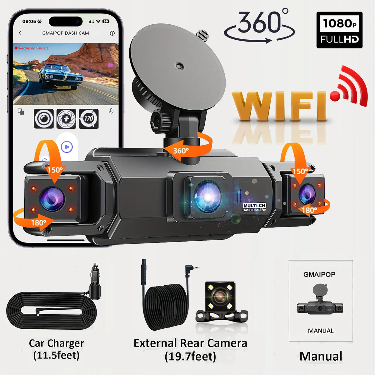 📡 4-Channel WiFi Dash Cam