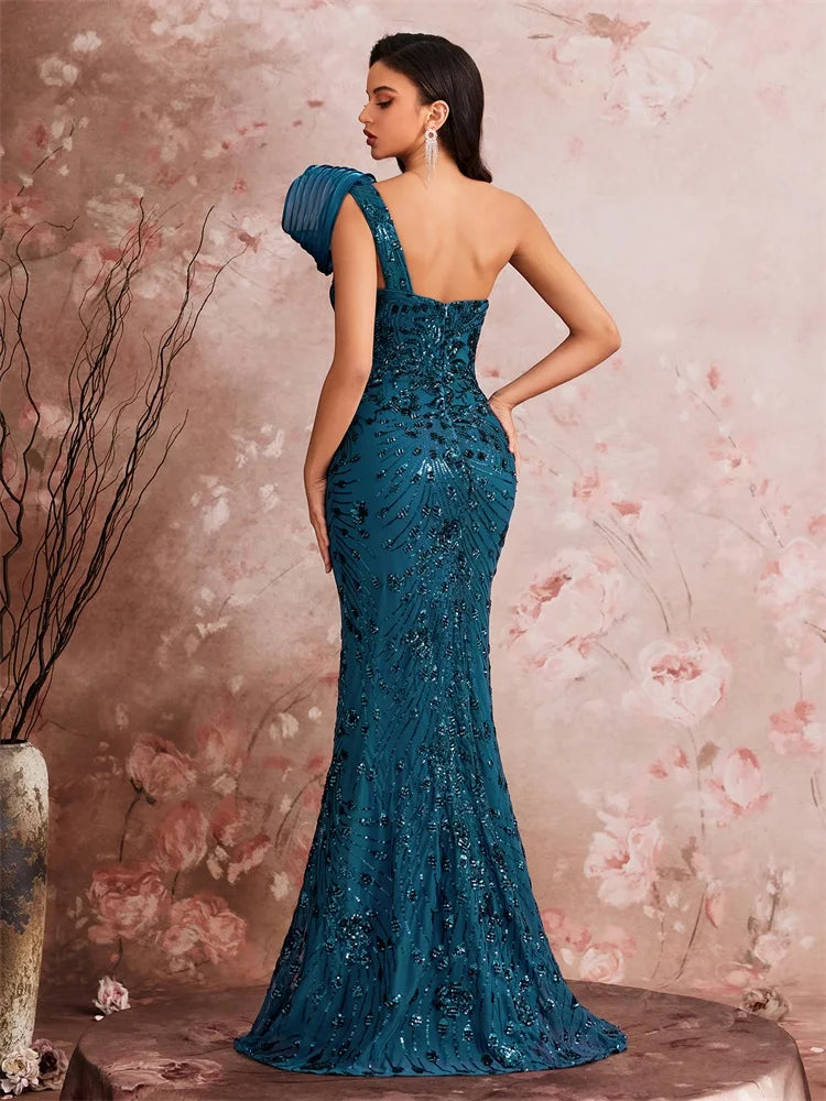One-Shoulder Sequin Mermaid Maxi Gown