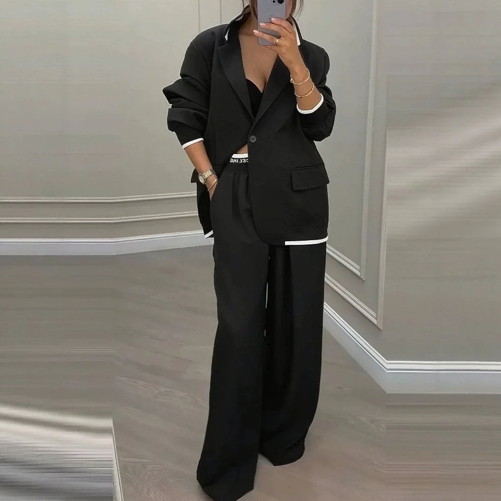 Casual Blazer & Wide-Leg Pants Set