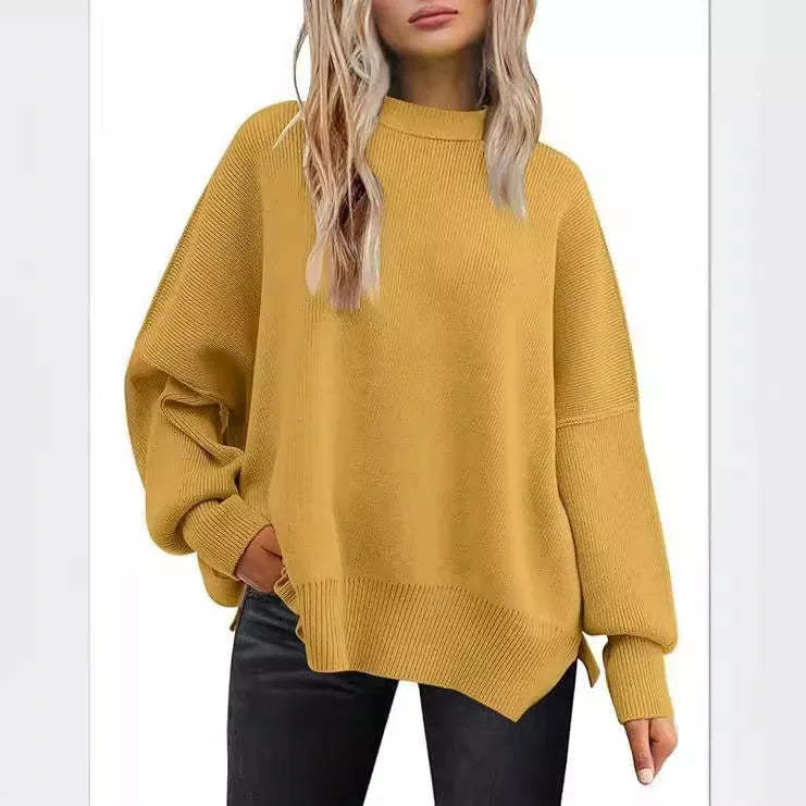 Batwing Sleeve Side Slit Sweater