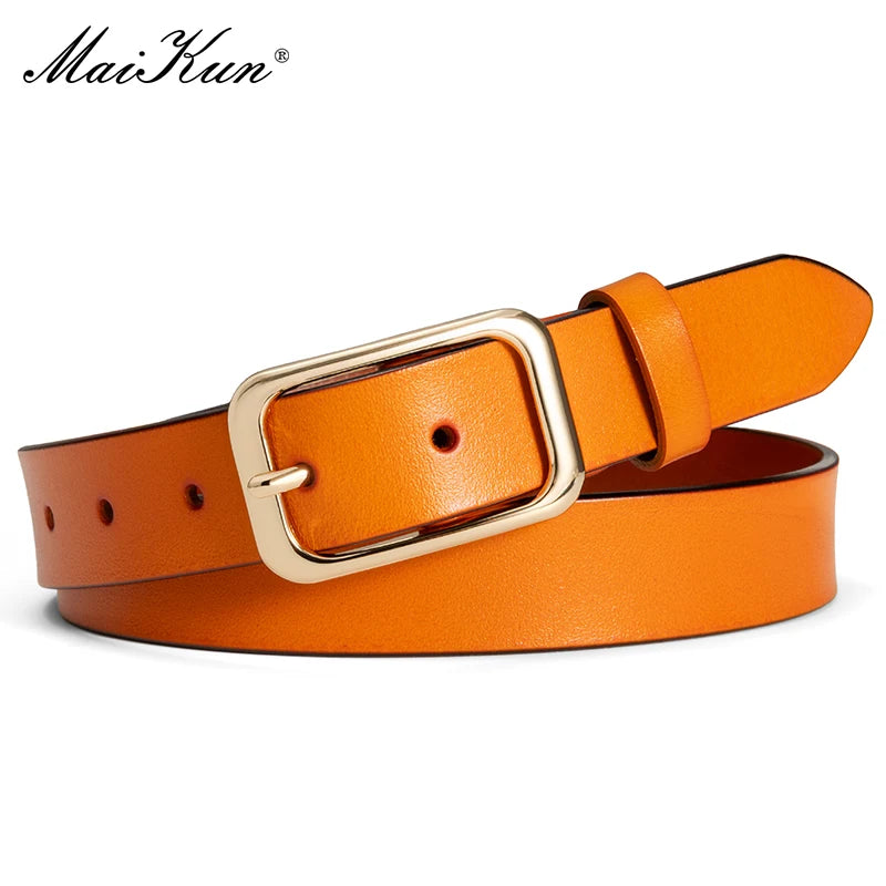 Women's Wide Leather Belt with Gold Buckle