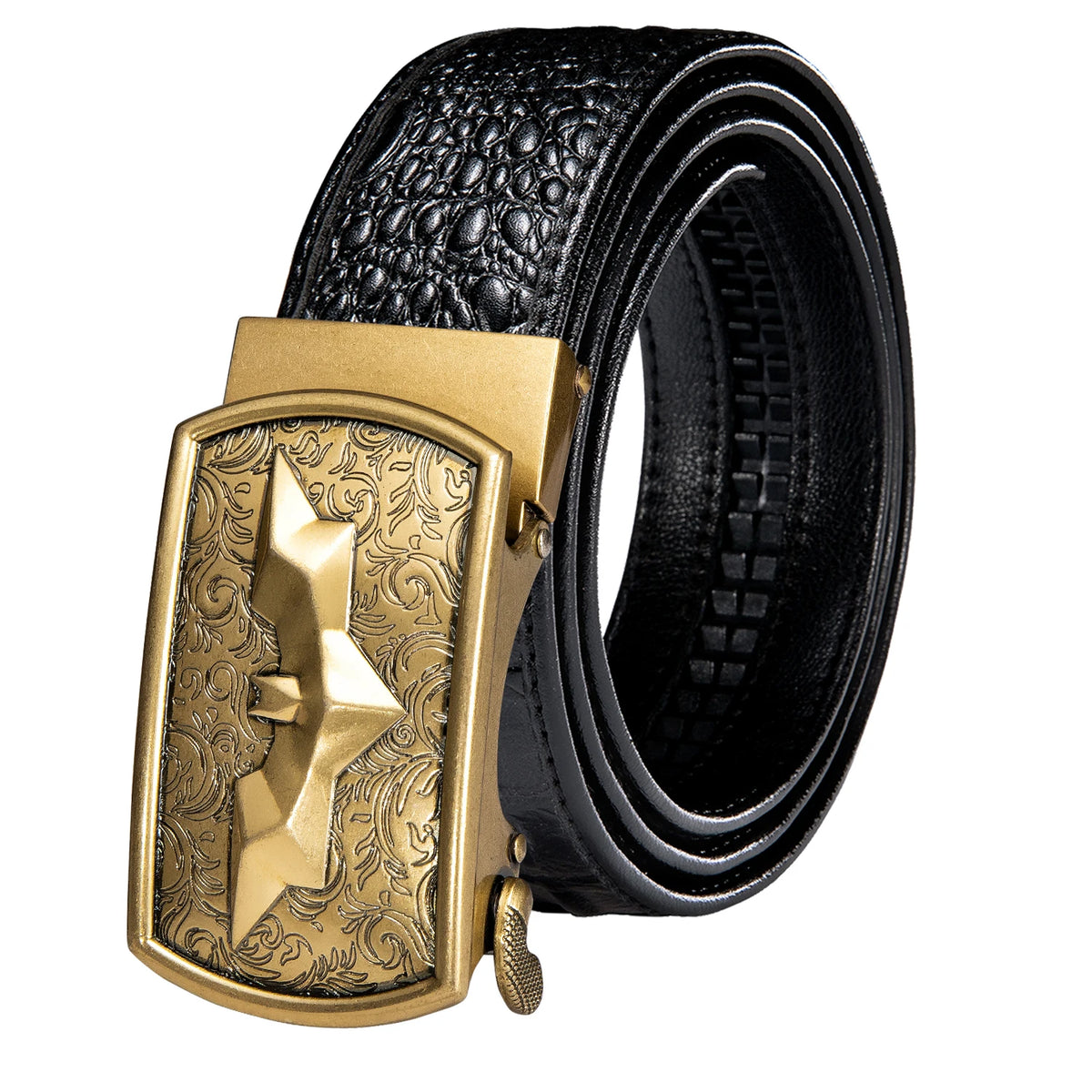 Men's Crocodile Leather Belt with Gold Buckle
