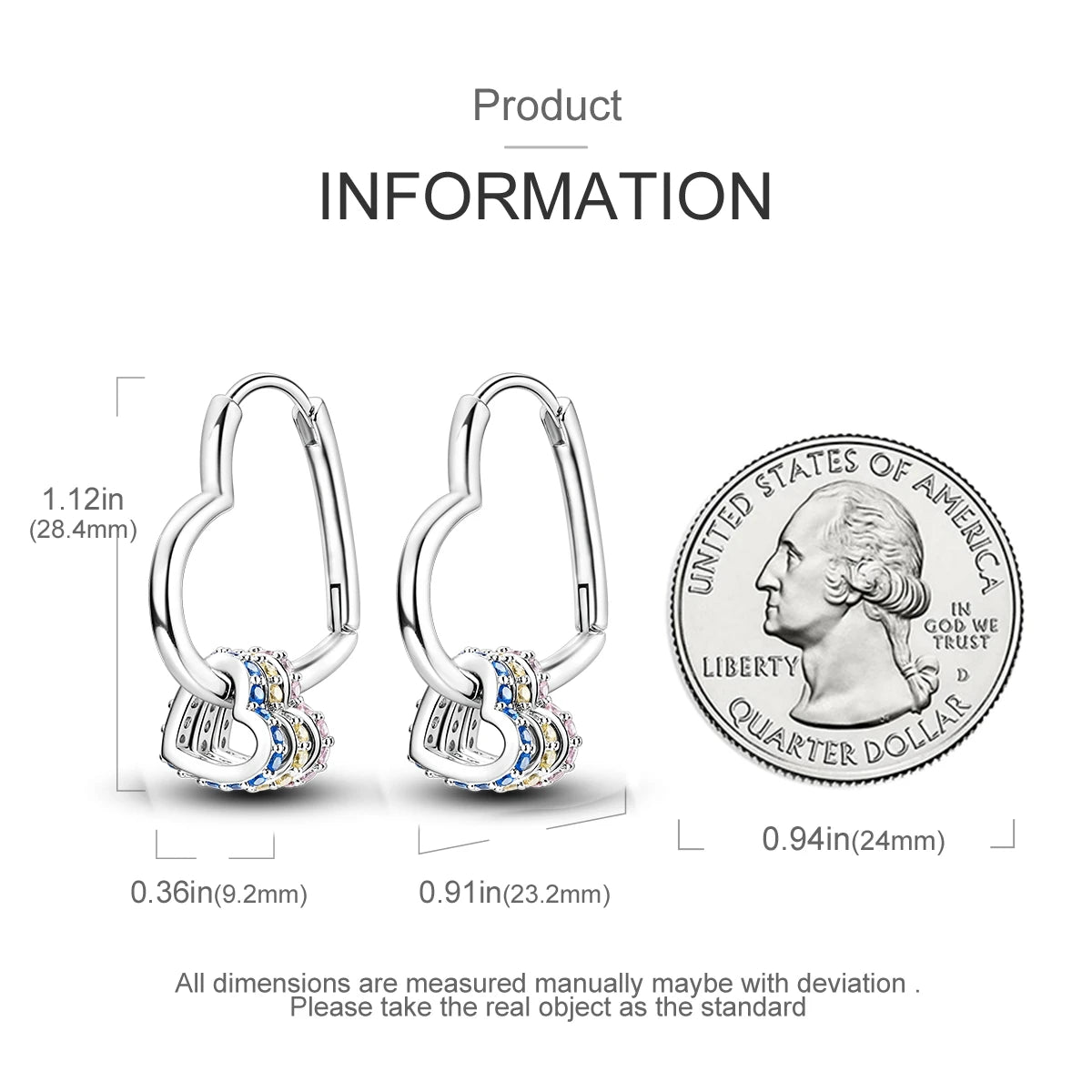 925 Silver Heart Pendant Hoop Earrings