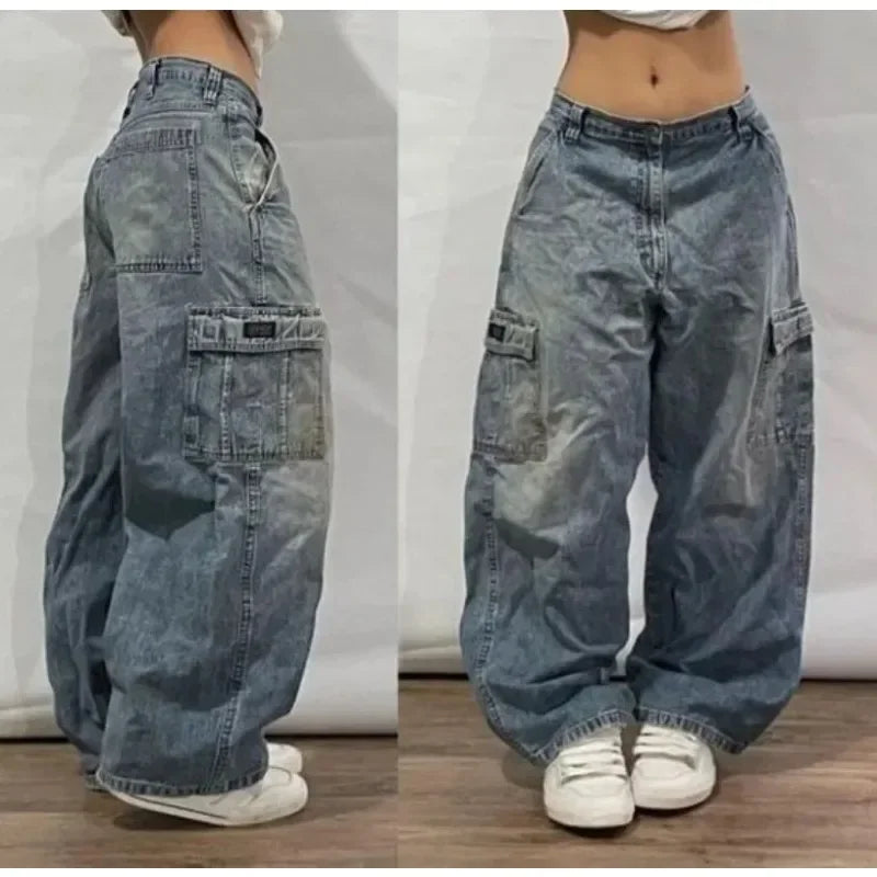 Letter Embroidered Wide-Leg Jeans