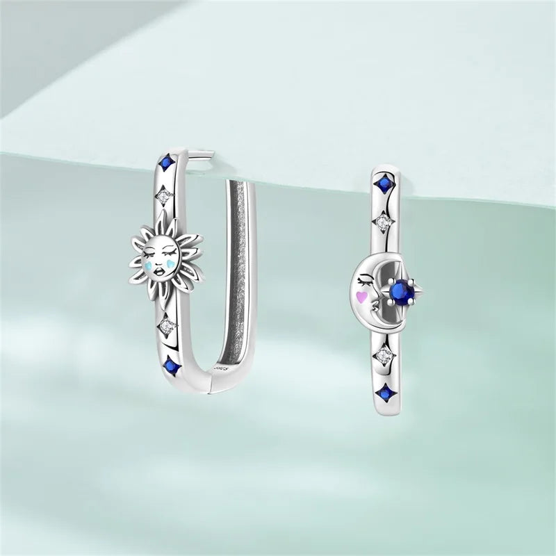 925 Silver Star & Moon Square Hoops