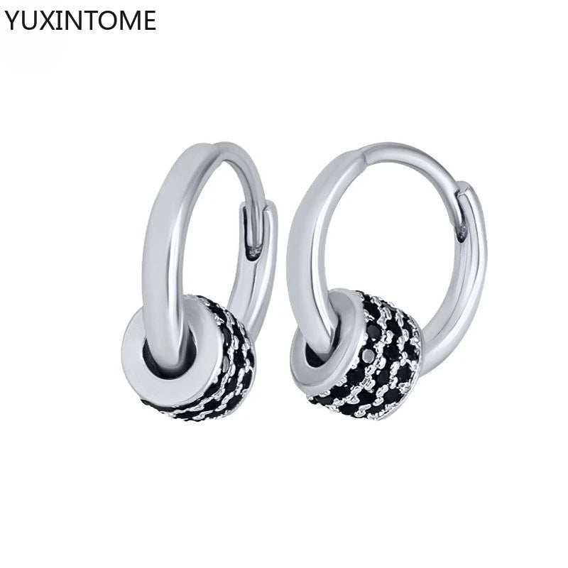 925 Silver Black Zircon Charm Hoops