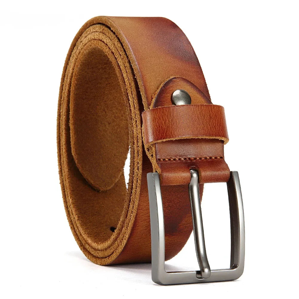 Men's Antique Buckle Cowhide Belt