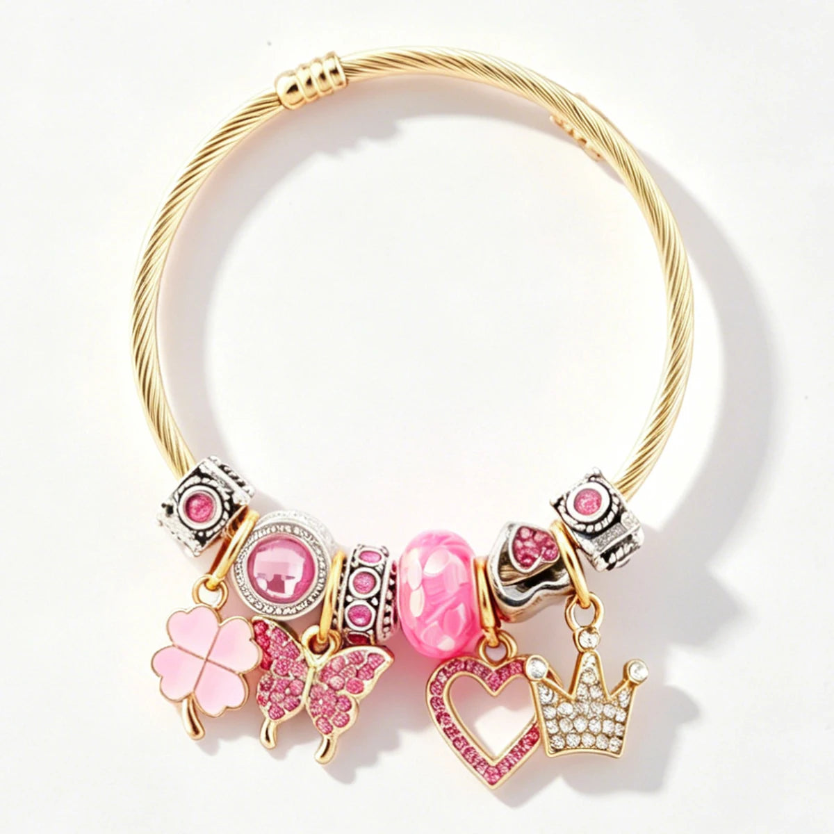 🦋 Pink Crystal Butterfly Charm Bracelet