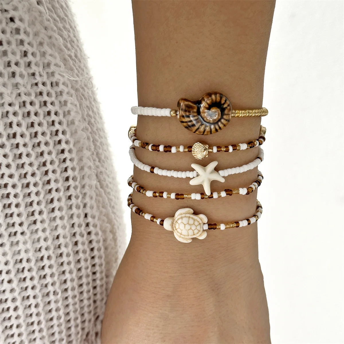 🐚 Beach Shell Starfish Bracelet Set