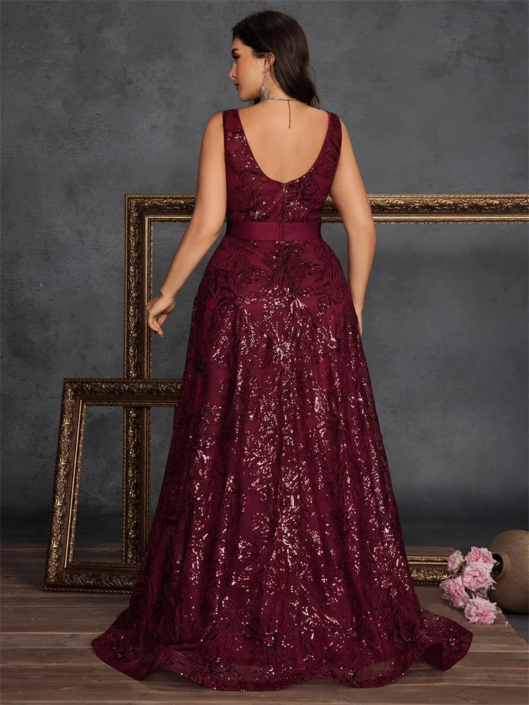 Deep V-Neck Sequin Gown (Plus Size)