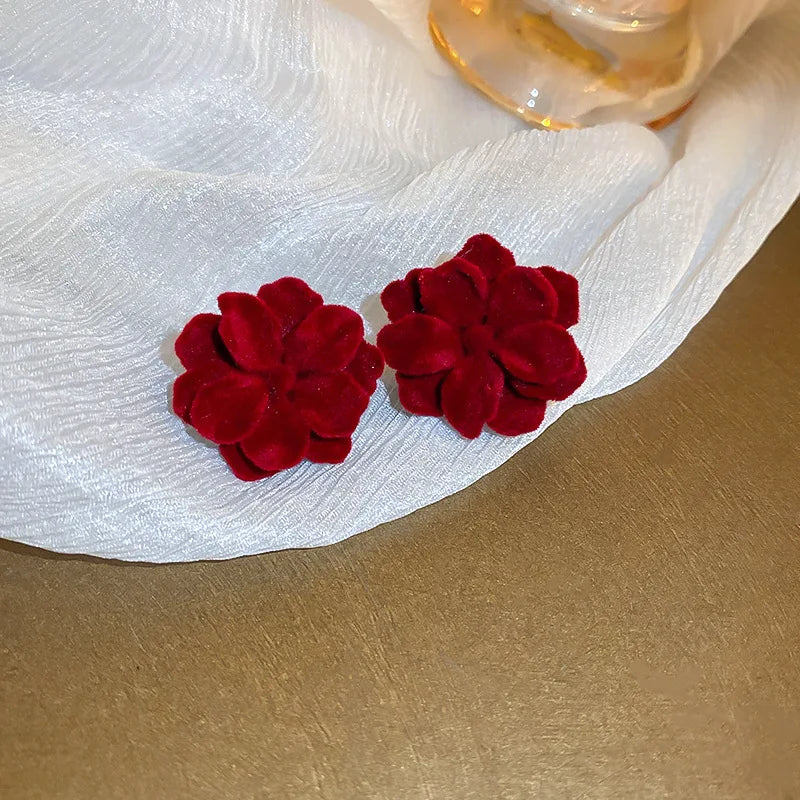 White Camellia Flower Stud Earrings
